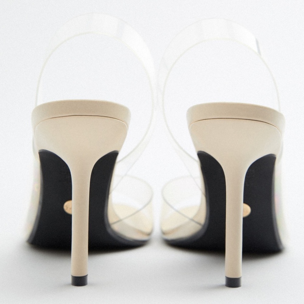 ZARA HIGH HEELED VINYL SANDALS SZ 9 and 8 - Picture 4 of 7